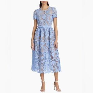 Elegant Blue Lace Midi Dress